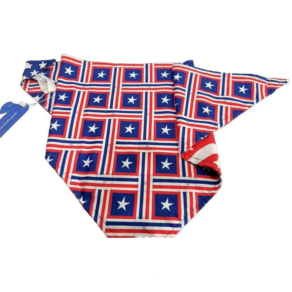 Two Reversible Patriotic Red White Blue Dog Bandanas LARGE‎ Tie On 4 Designs NEW